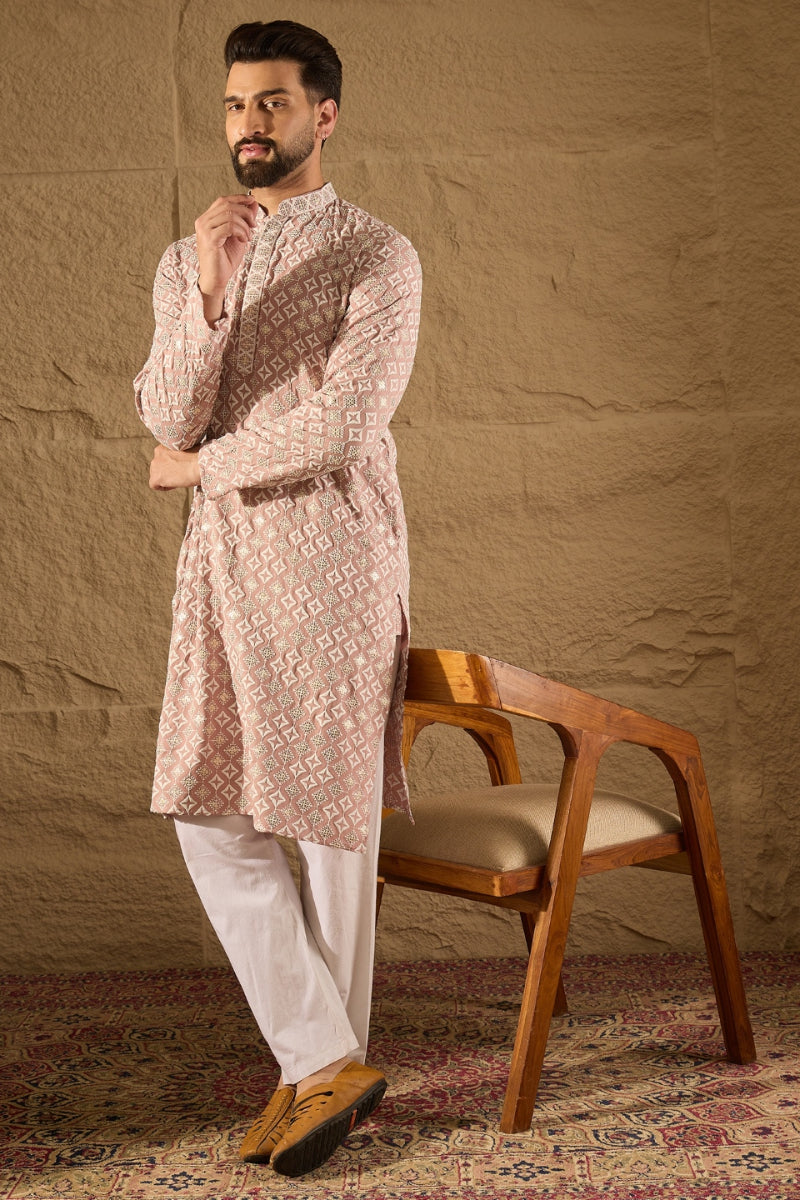Pink Viscose Rayon Solid Embroidered Straight Kurta MKU1236