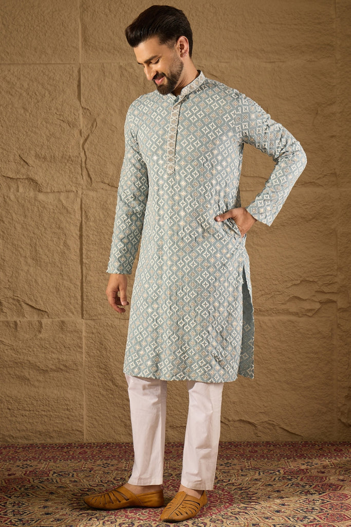 Blue Viscose Rayon Solid Embroidered Straight Kurta HOPMKU1237
