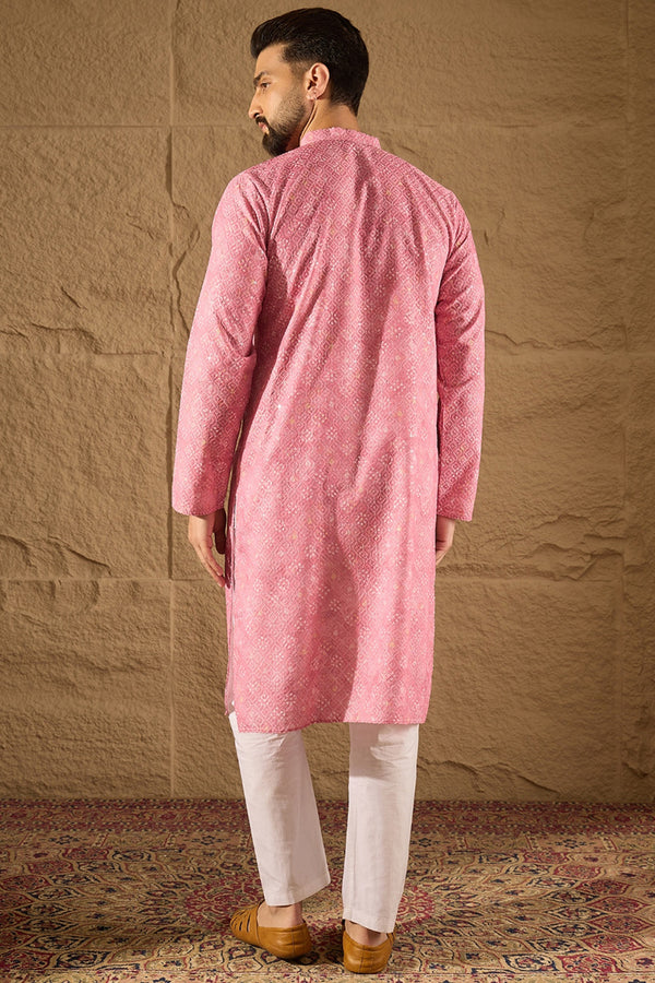 Pink Viscose Rayon Bandhani Embroidered Straight Kurta MKU1245