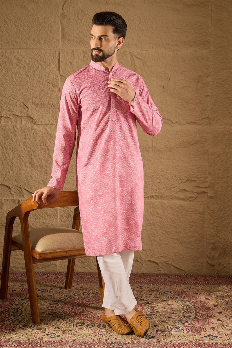 Pink Viscose Rayon Bandhani Embroidered Straight Kurta MKU1245