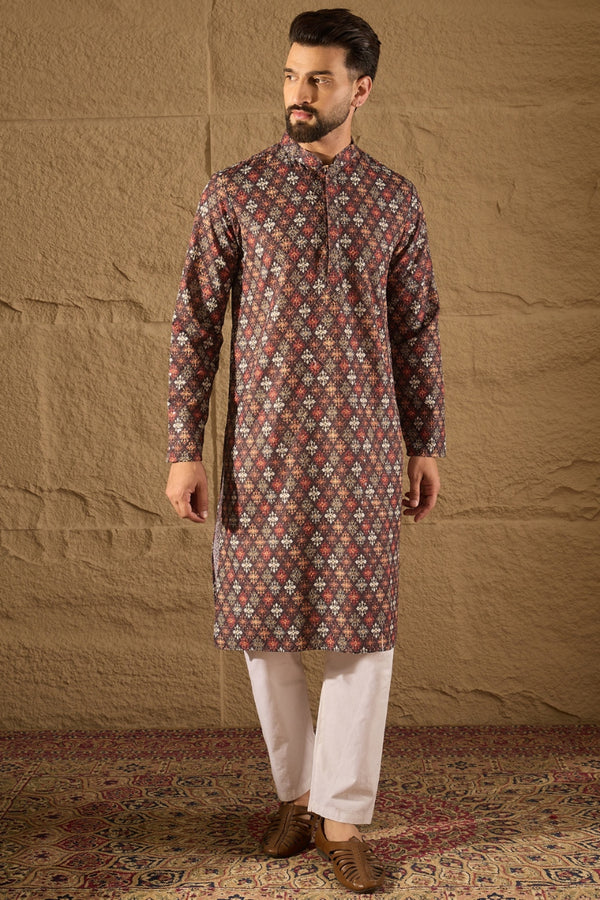 Brown Viscose Rayon Ethnic Motifs Embroidered Straight Kurta MKU1248