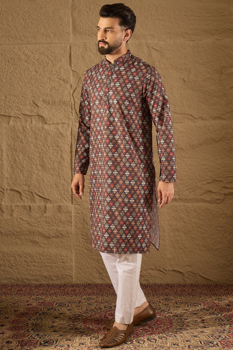 Brown Viscose Rayon Ethnic Motifs Embroidered Straight Kurta MKU1248