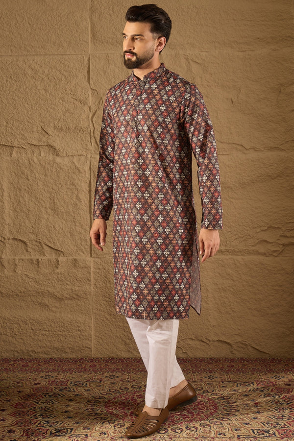 Brown Viscose Rayon Ethnic Motifs Embroidered Straight Kurta MKU1248