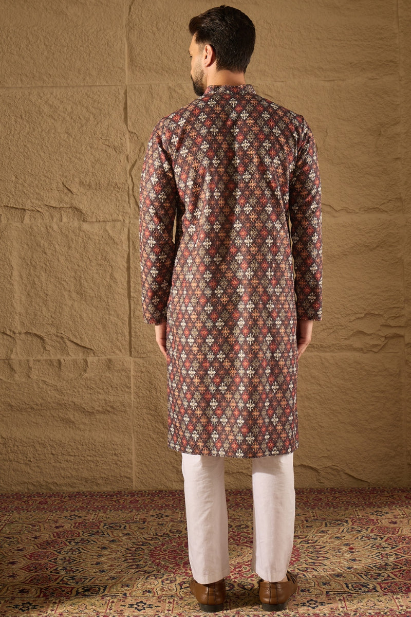 Brown Viscose Rayon Ethnic Motifs Embroidered Straight Kurta MKU1248