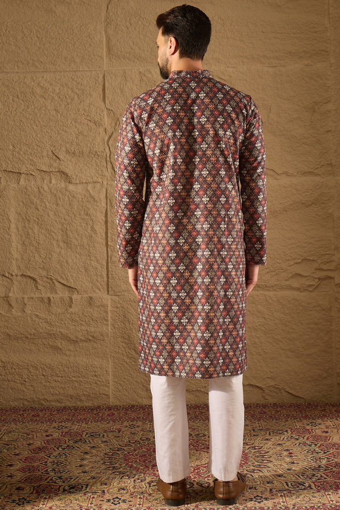 Brown Viscose Rayon Ethnic Motifs Embroidered Straight Kurta MKU1248