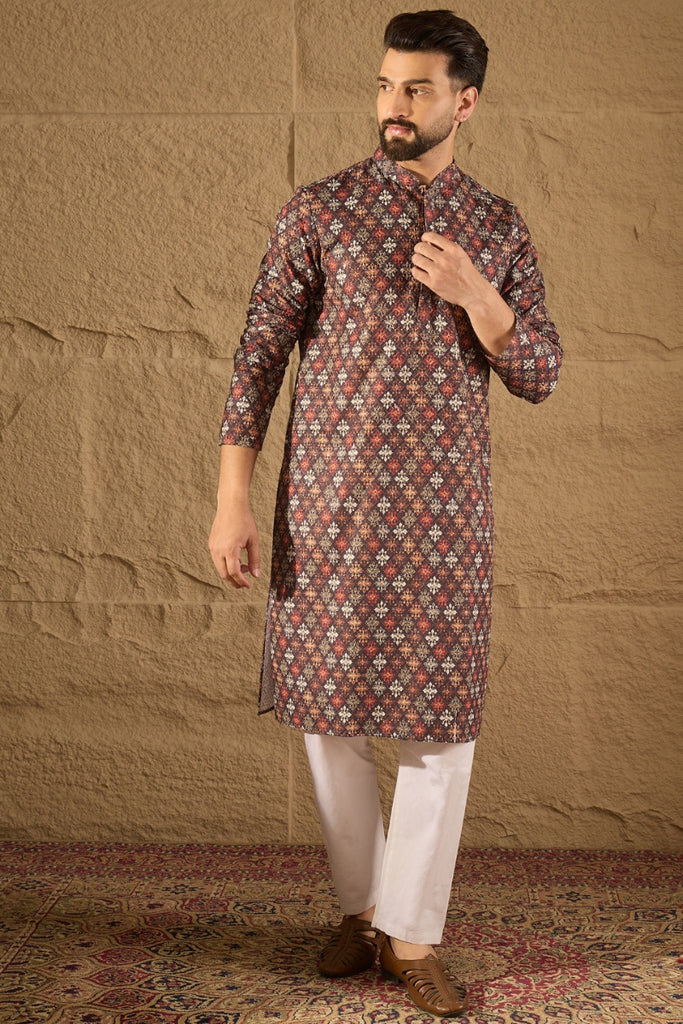 Brown Viscose Rayon Ethnic Motifs Embroidered Straight Kurta MKU1248