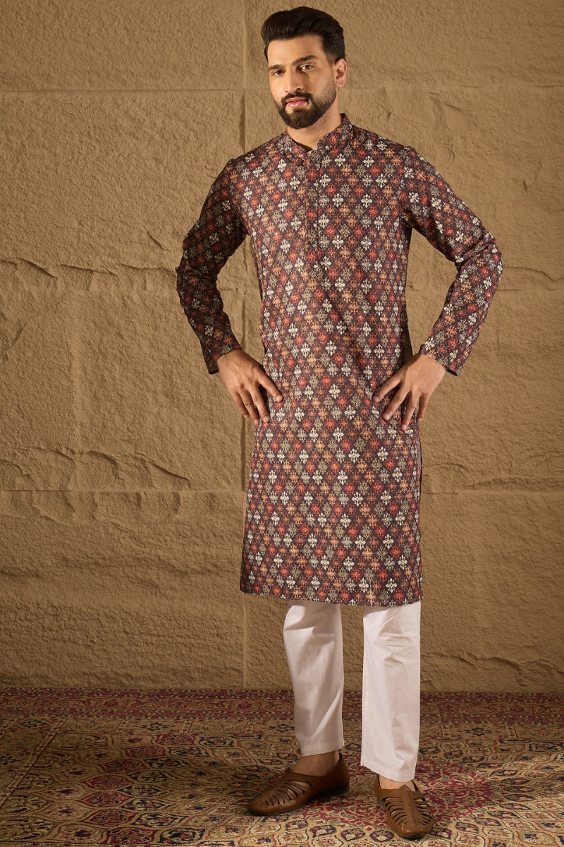 Brown Viscose Rayon Ethnic Motifs Embroidered Straight Kurta MKU1248