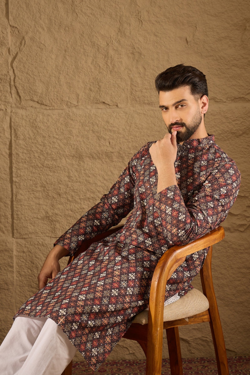 Brown Viscose Rayon Ethnic Motifs Embroidered Straight Kurta MKU1248