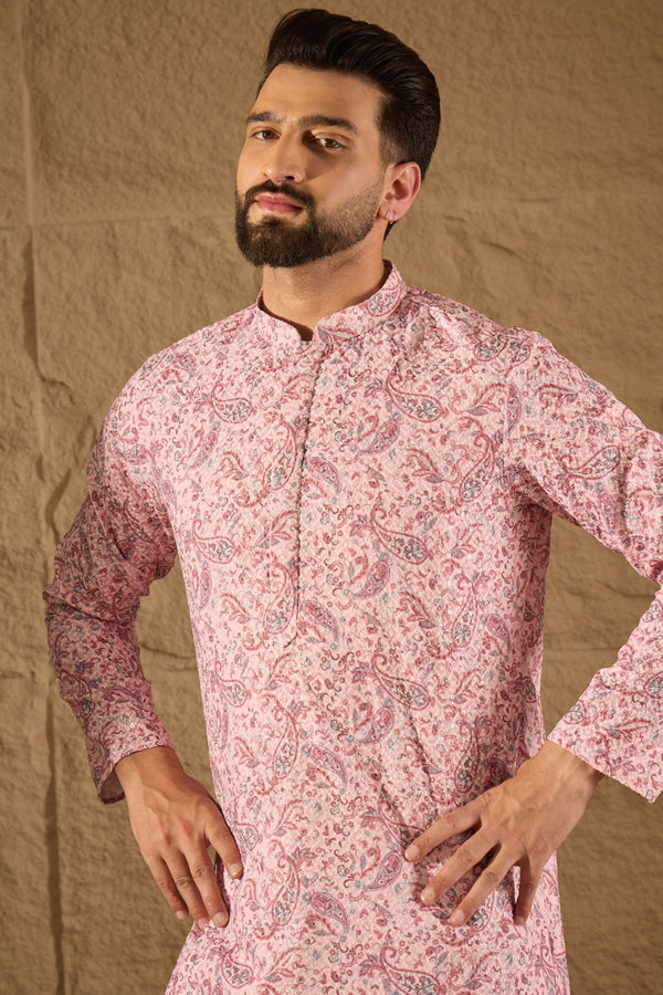 Pink Viscose Rayon Ethnic Motifs Embroidered Straight Kurta MKU1249