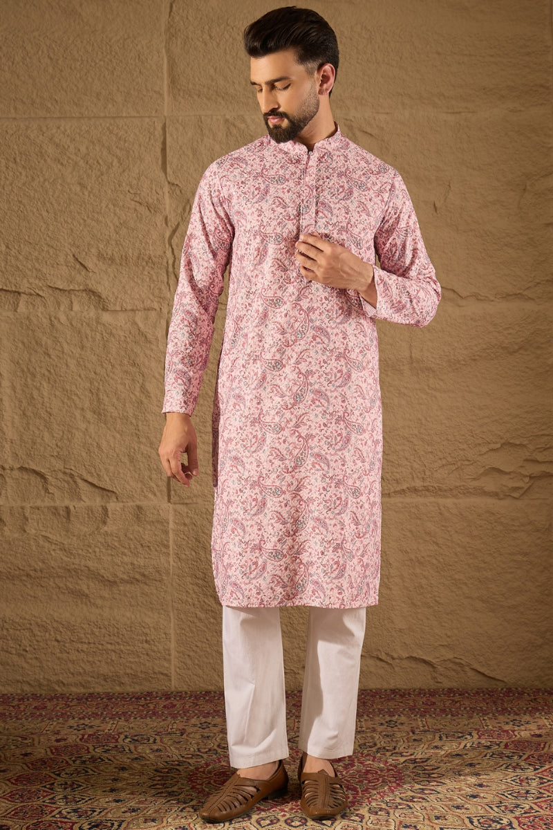 Pink Viscose Rayon Ethnic Motifs Embroidered Straight Kurta MKU1249