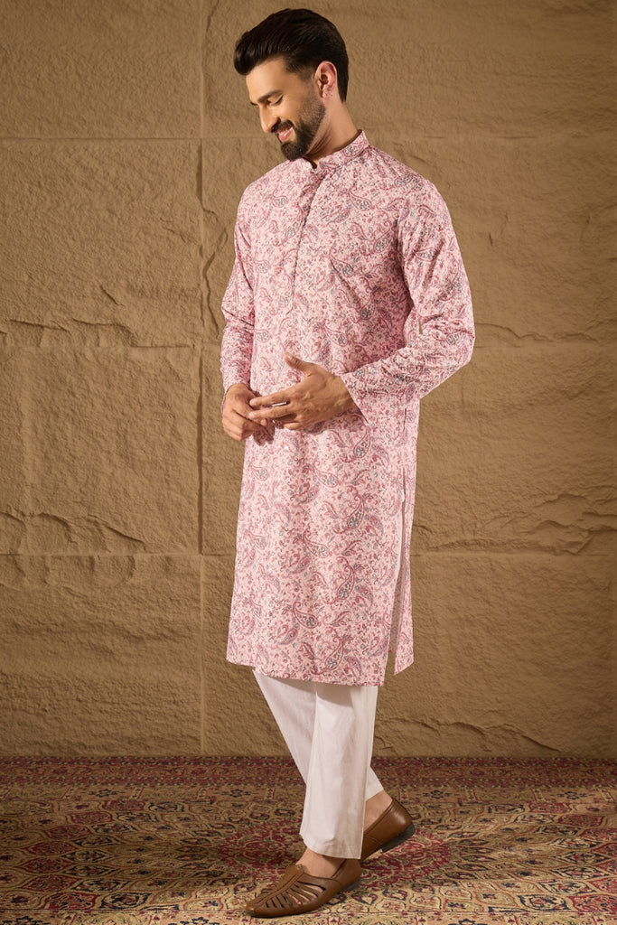 Pink Viscose Rayon Ethnic Motifs Embroidered Straight Kurta MKU1249