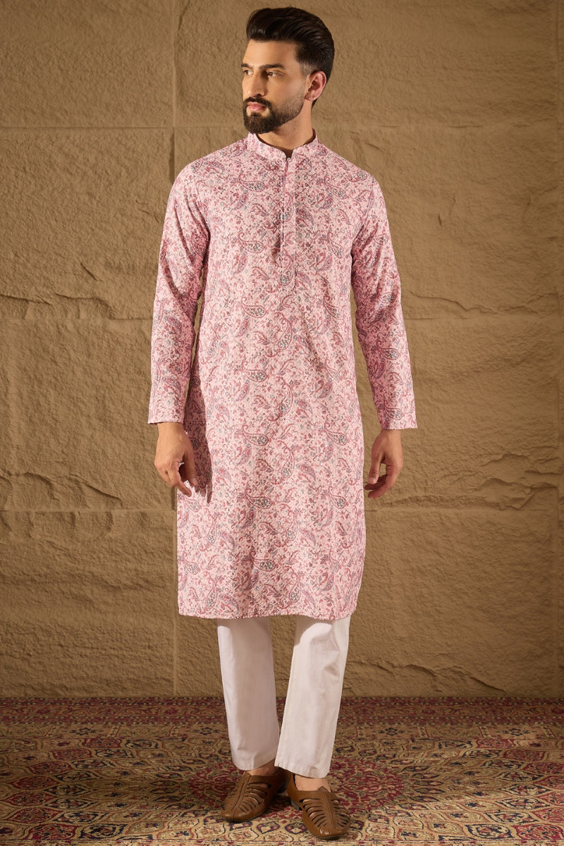 Pink Viscose Rayon Ethnic Motifs Embroidered Straight Kurta MKU1249