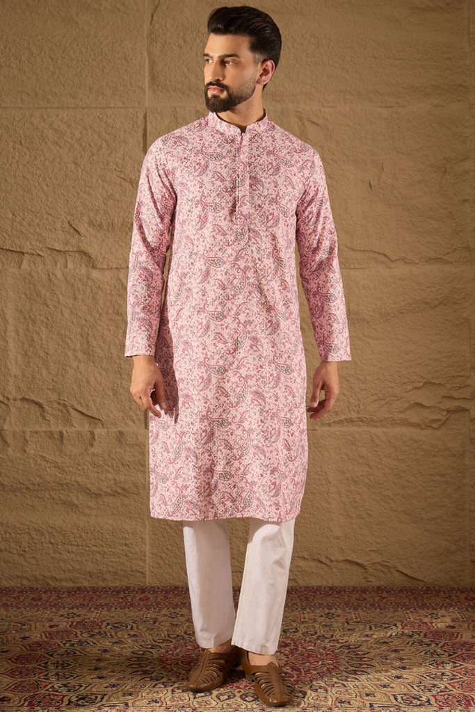 Pink Viscose Rayon Ethnic Motifs Embroidered Straight Kurta MKU1249