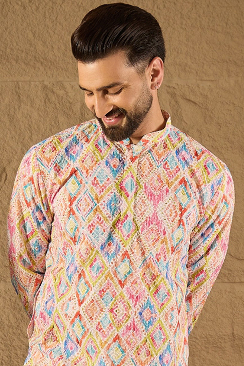 Multicolor Viscose Rayon Abstract Embroidered Straight Kurta MKU1251