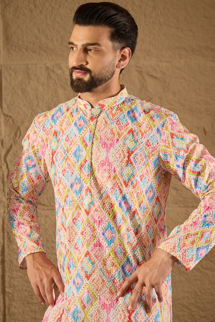 Multicolor Viscose Rayon Abstract Embroidered Straight Kurta MKU1251