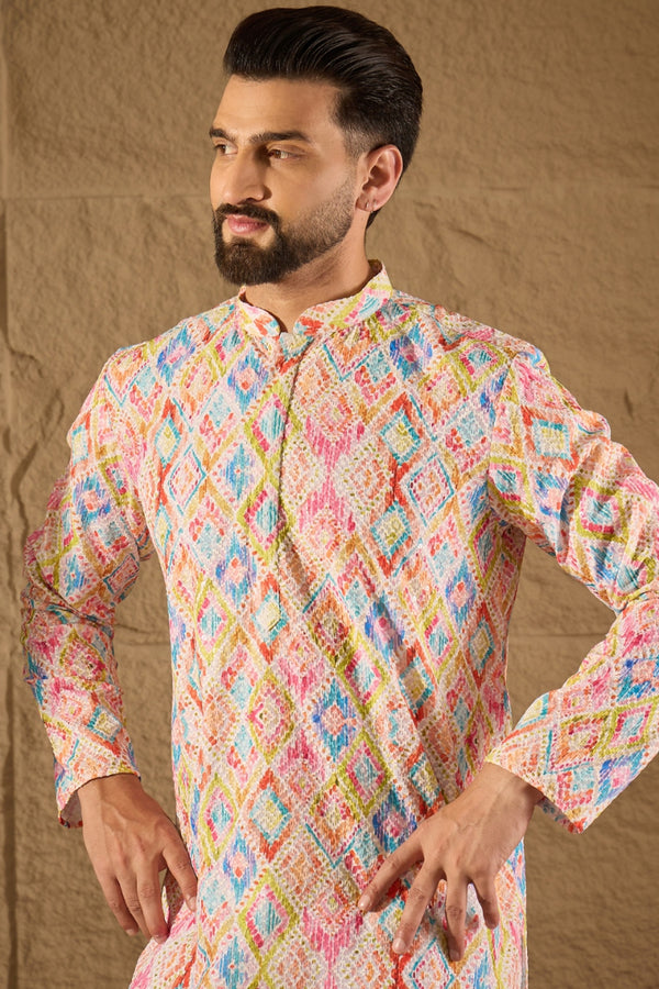 Multicolor Viscose Rayon Abstract Embroidered Straight Kurta MKU1251