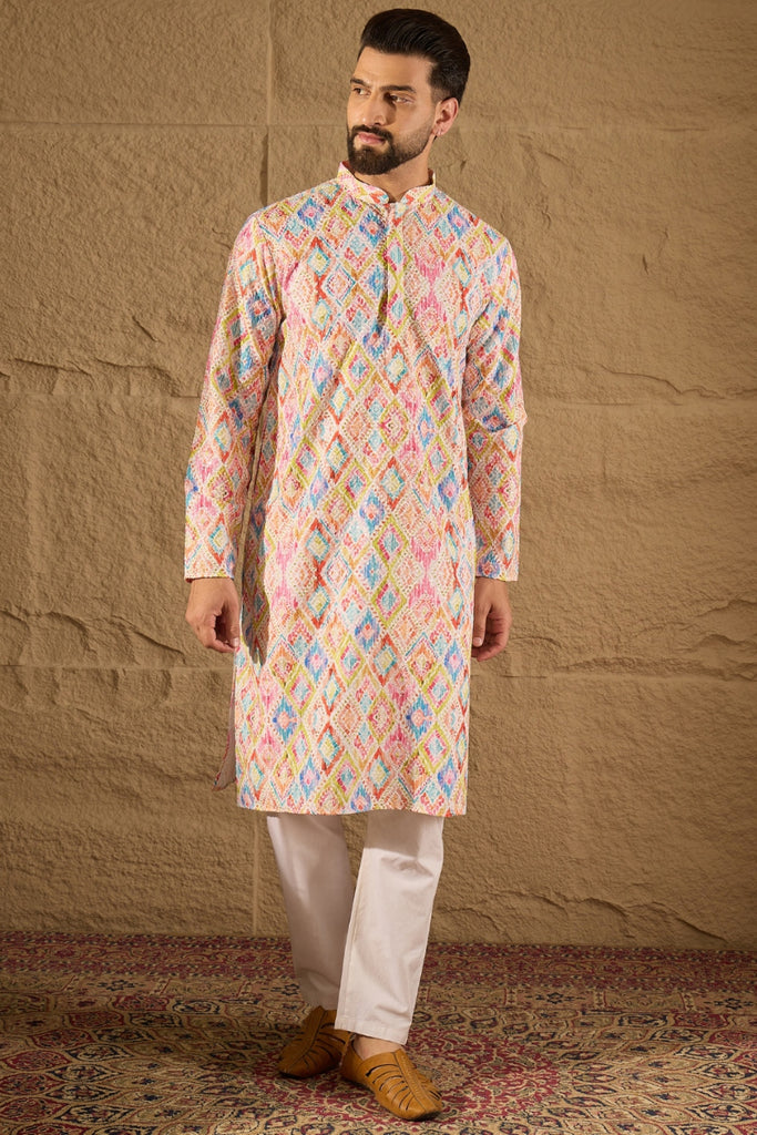 Multicolor Viscose Rayon Abstract Embroidered Straight Kurta MKU1251
