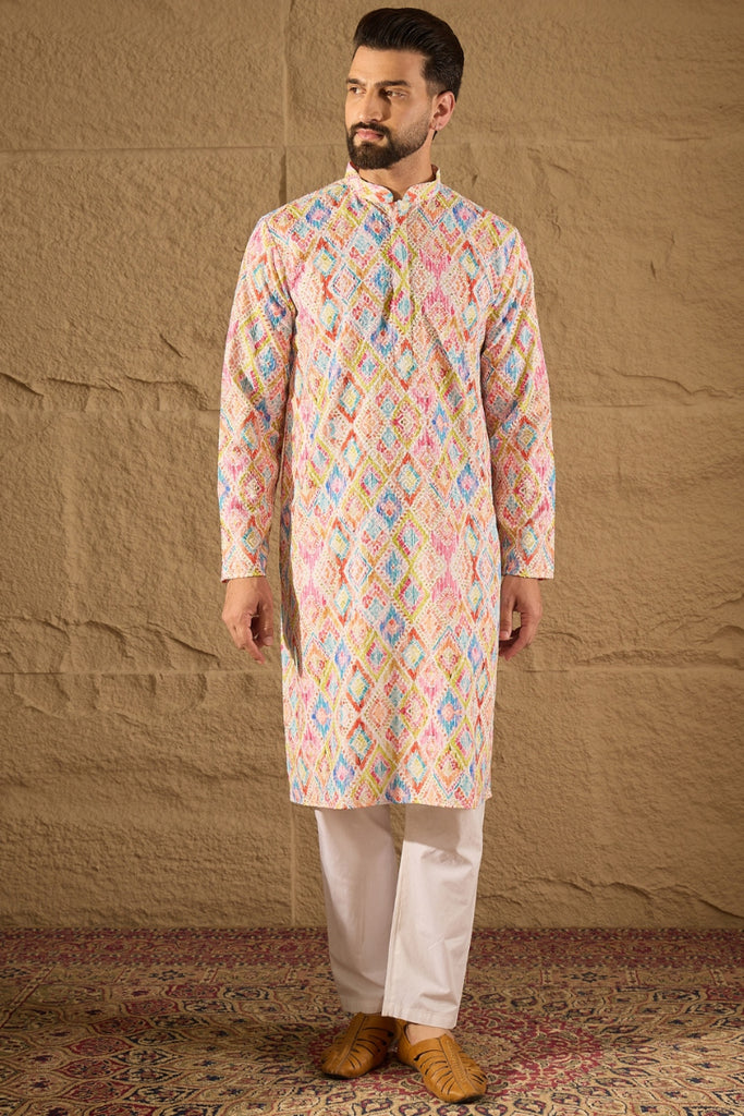 Multicolor Viscose Rayon Abstract Embroidered Straight Kurta MKU1251