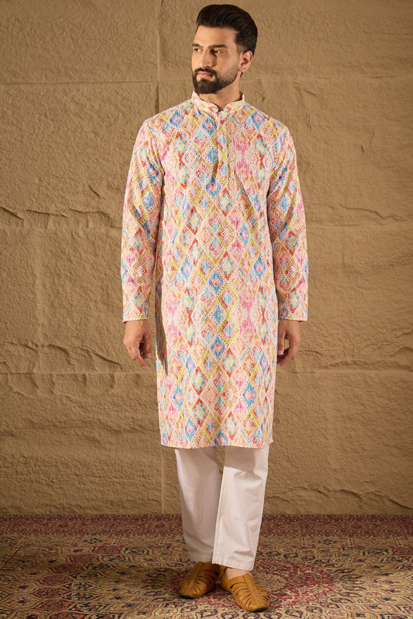 Multicolor Viscose Rayon Abstract Embroidered Straight Kurta MKU1251