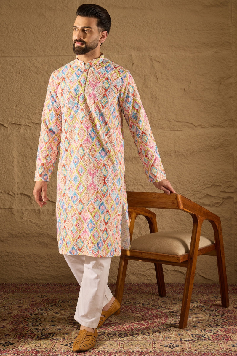 Multicolor Viscose Rayon Abstract Embroidered Straight Kurta MKU1251