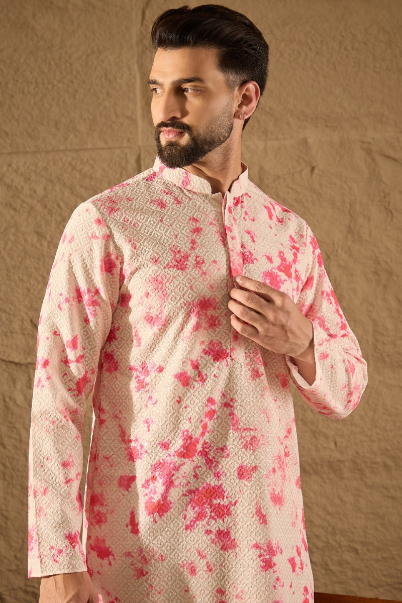 Peach Viscose Rayon Shibori Embroidered Straight Kurta MKU1262