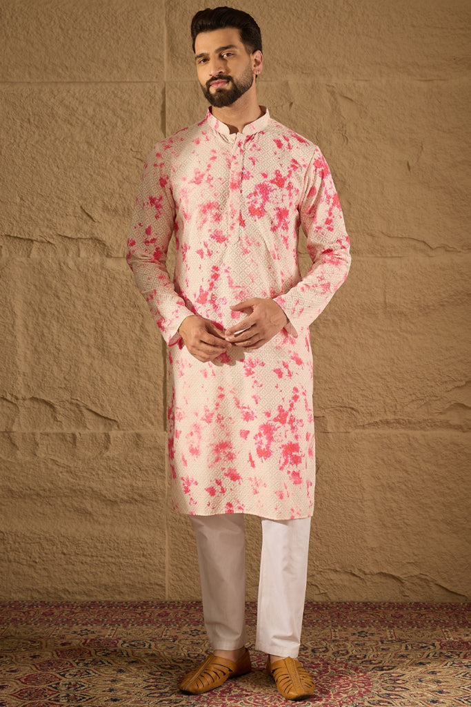 Peach Viscose Rayon Shibori Embroidered Straight Kurta MKU1262