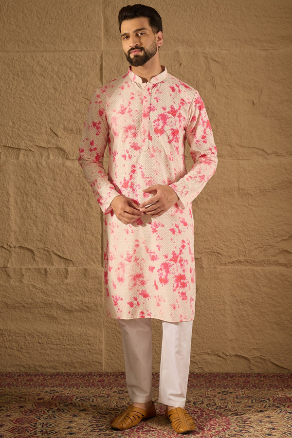 Peach Viscose Rayon Shibori Embroidered Straight Kurta MKU1262