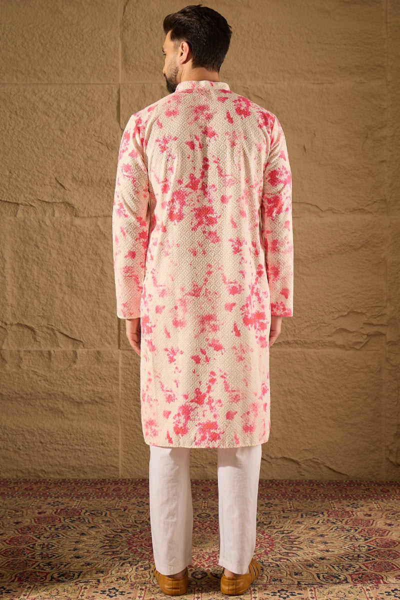 Peach Viscose Rayon Shibori Embroidered Straight Kurta MKU1262