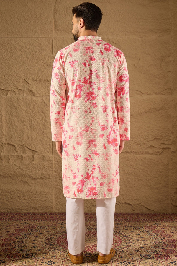 Peach Viscose Rayon Shibori Embroidered Straight Kurta MKU1262