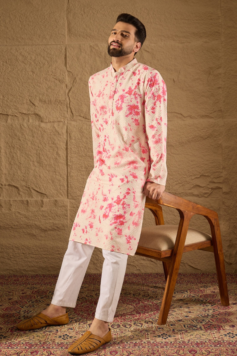 Peach Viscose Rayon Shibori Embroidered Straight Kurta MKU1262