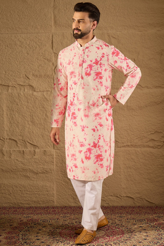 Peach Viscose Rayon Shibori Embroidered Straight Kurta MKU1262