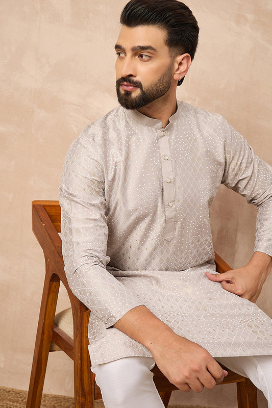 Grey Silk Geometric Printed Straight Kurta MKU1272