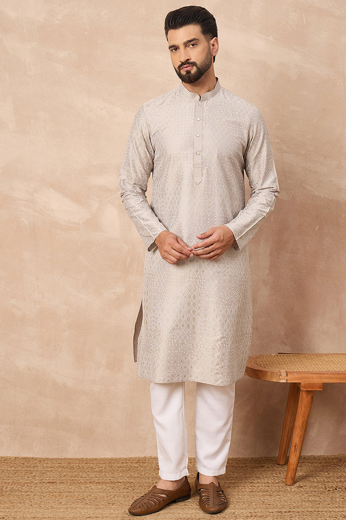 Grey Silk Geometric Printed Straight Kurta MKU1272