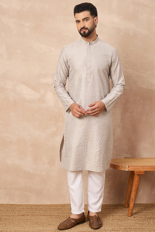 Grey Silk Geometric Printed Straight Kurta MKU1272