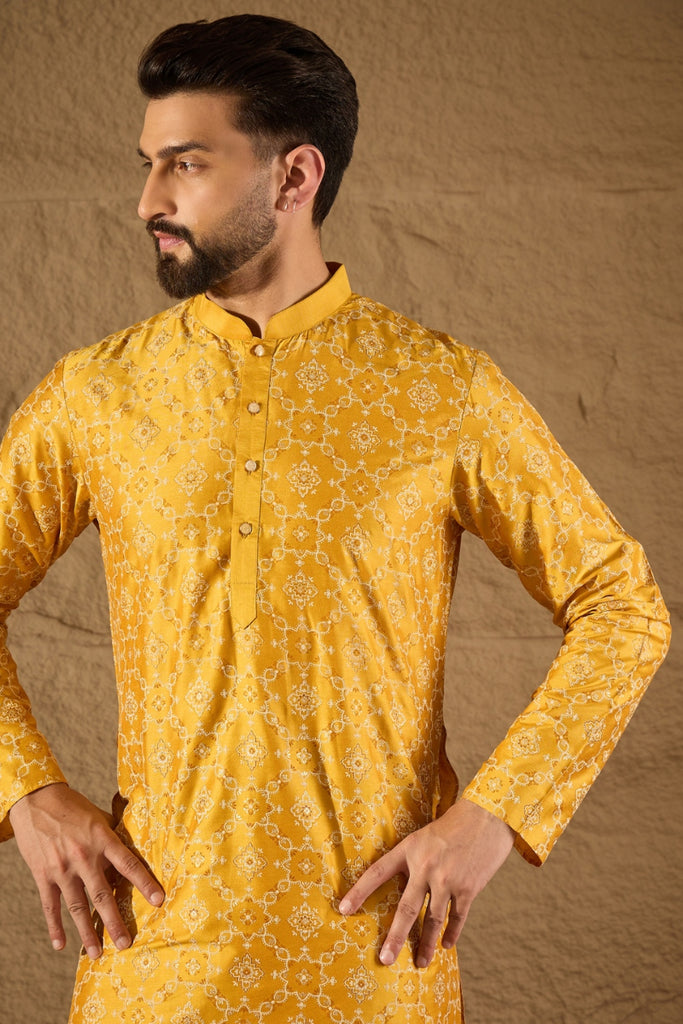 Yellow Silk Floral Printed Straight Kurta HOPMKU1276