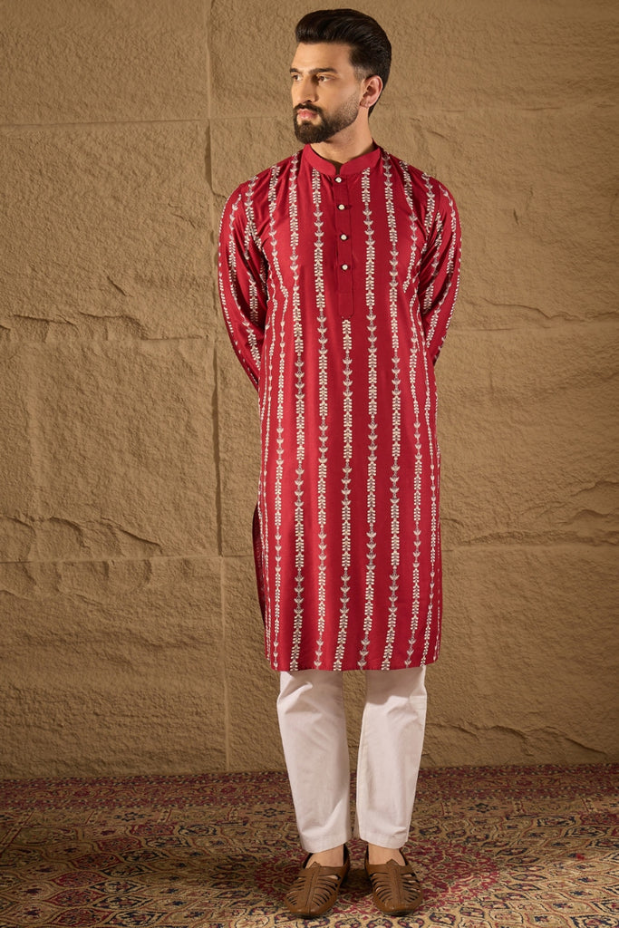 Maroon Viscose Rayon Ethnic Motifs Printed Straight Kurta HOPMKU1278