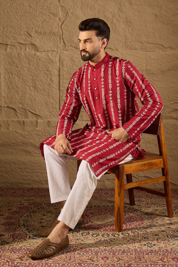 Maroon Viscose Rayon Ethnic Motifs Printed Straight Kurta HOPMKU1278