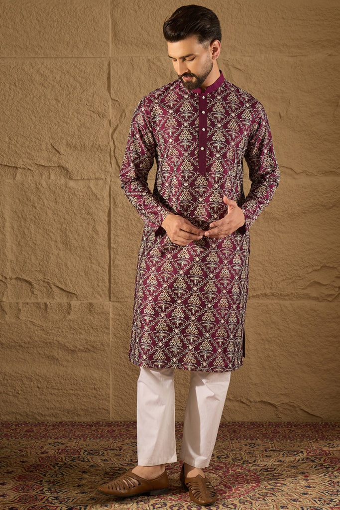 Purple Silk Floral Printed Straight Kurta HOPMKU1279
