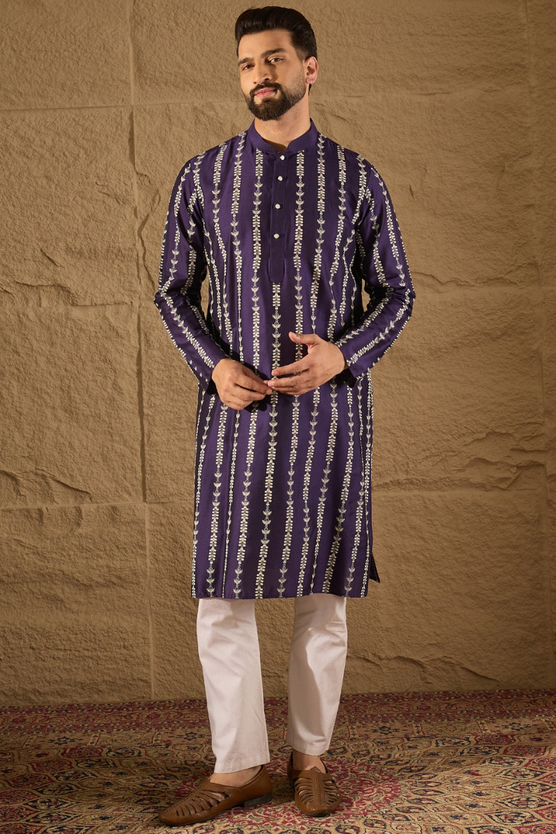 Purple Viscose Rayon Ethnic Motifs Printed Straight Kurta HOPMKU1280