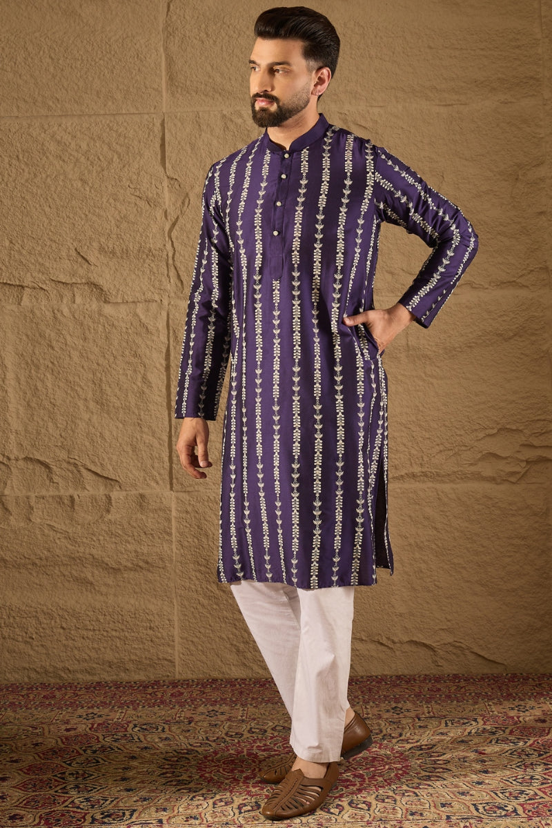 Purple Viscose Rayon Printed Straight Kurta MKU1280