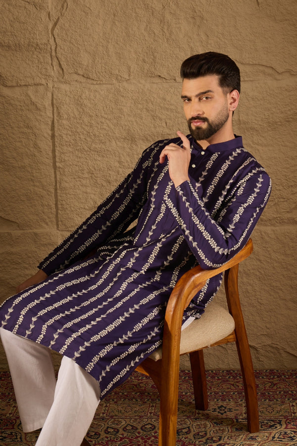 Purple Viscose Rayon Printed Straight Kurta MKU1280