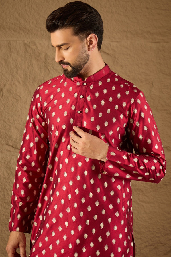 Maroon Pure Silk Ikkat Printed Straight Kurta MKU1281