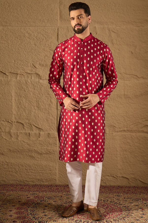 Maroon Pure Silk Ikkat Printed Straight Kurta MKU1281