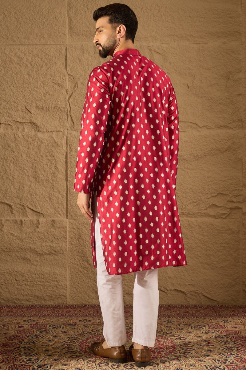 Maroon Pure Silk Ikkat Printed Straight Kurta MKU1281