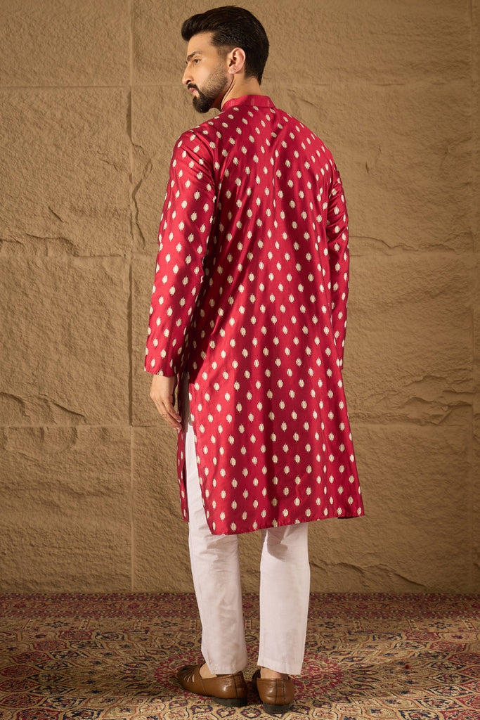 Maroon Pure Silk Ikkat Printed Straight Kurta MKU1281