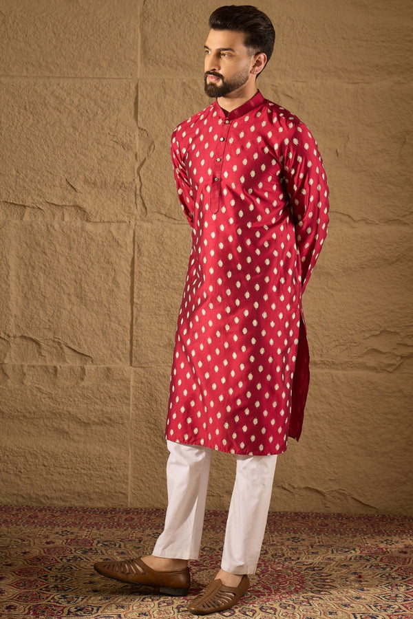 Maroon Pure Silk Ikkat Printed Straight Kurta MKU1281