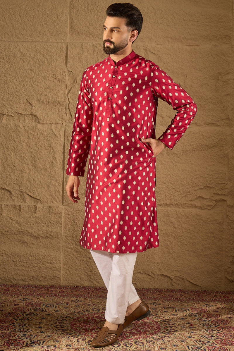 Maroon Pure Silk Ikkat Printed Straight Kurta MKU1281