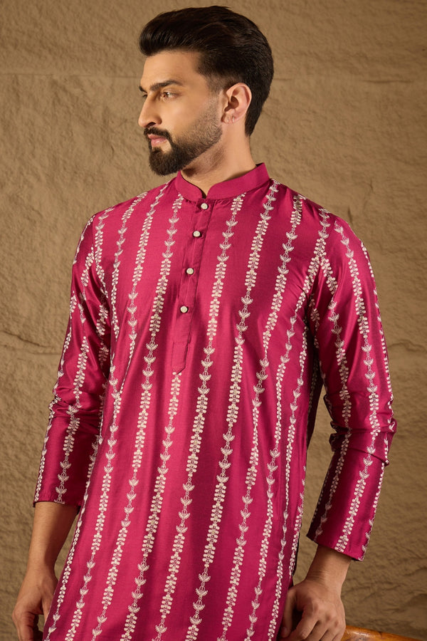 Pink Silk Ethnic Motifs Printed Straight Kurta MKU1283
