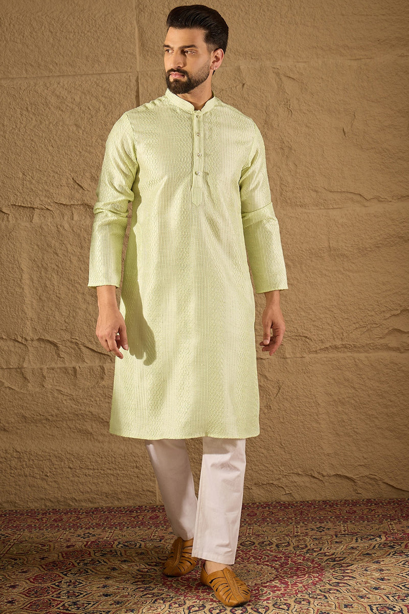 Green Silk Embroidered Straight Kurta MKU1287