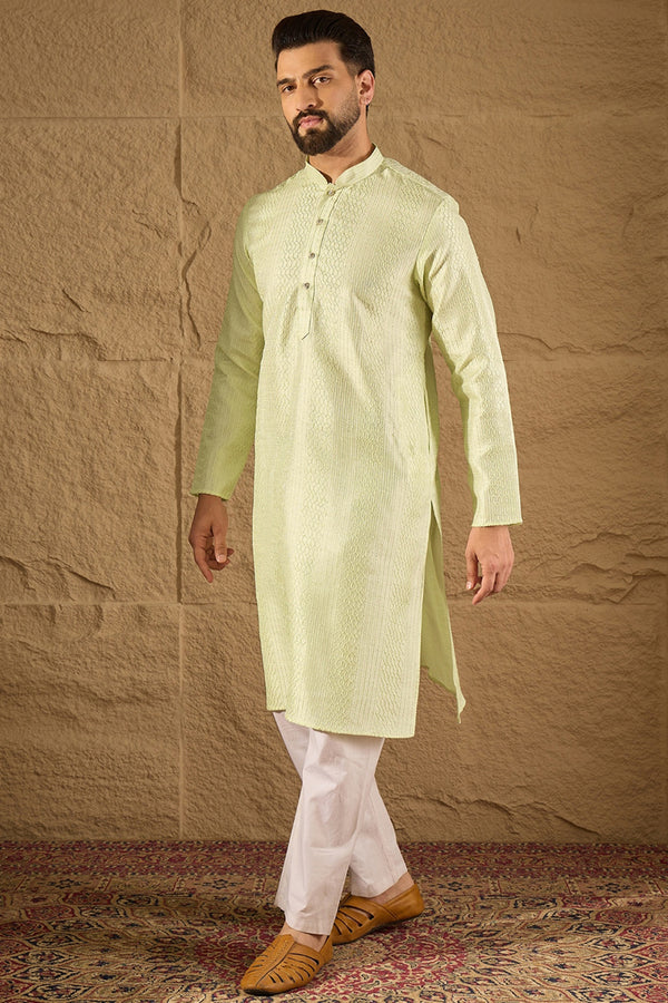 Green Silk Embroidered Straight Kurta MKU1287